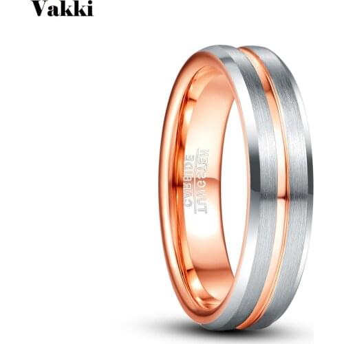 VAKKI 6mm Frosted Inner Rose Gold Groove Men Ring Silver Color Tungsten Carbide Engagement Jewelry