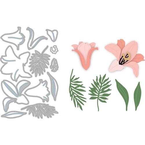 Metal Cutting Dies A Bunch Beautiful Flowers Lily With Green Leaves Decoration For DIY Scrapbook Photo Album Craft Card 2021 New