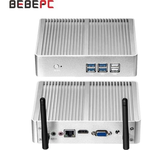 BEBEPC Fanless Mini PC Intel Core i5 7200U i3 4010Y Windows 10 HDMI VGA Dual Display 4K HTPC Fanless Mini Computer PC Desktop