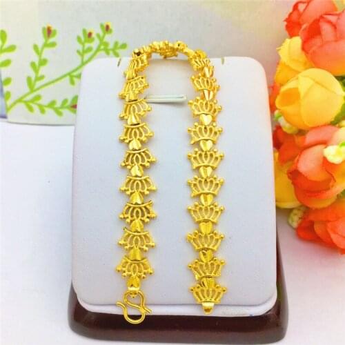 Fashion 14K Gold Bracelet for Women Wedding Engagement Jewelry 10mm Widen Crown Bracelet Not Fade Yellow Gold Chain Bracelets