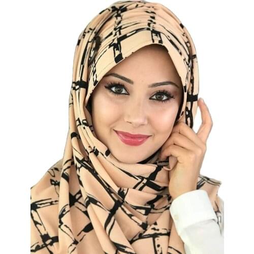 New Fashion Islamic Muslim Headscarf Hijab Clothing Scarf Hijab Ready Wrap Black Milk Coffee Pattern Buckle Striped Hat Shawl