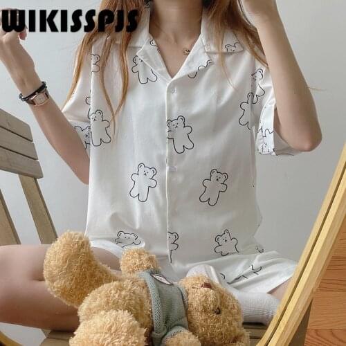 WIKISSPJS New Summer Two Piece Set for Pajamas Kawaii Pajama Two Piece Set Summer Pajamas for Teen Girls Sleep Wear