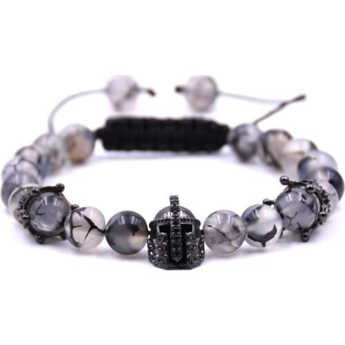 New Fashion Luxury 8mm Black Cooper Helmet Ball and Crown Natural Stone Bead Bracelet for Women Bracelet Bijoux Men’s Jewelry