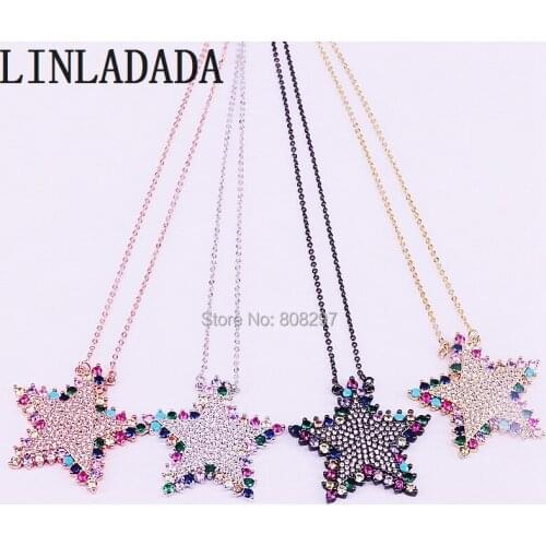 5Pcs Newest Design Micro Paved Multi Colors Rainbow CZ Zircon Star delicate Necklace Fashion Jewelry For Women Girls