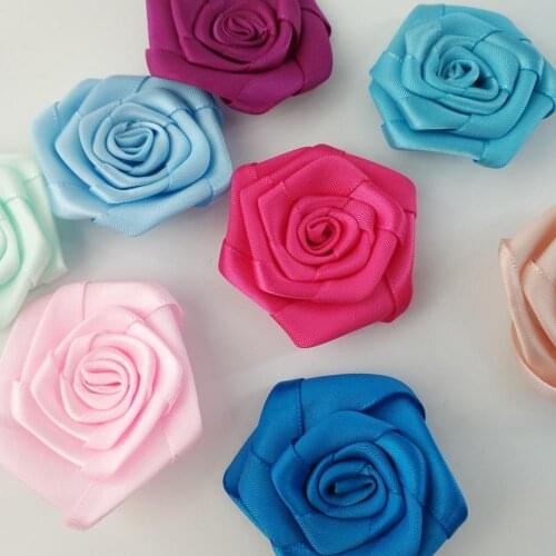50Pieces/Bag Flat Rose Size 5CM Ribbon Rose Flower Silk Fabric Flower Handmade DIY Wedding Bouquet Flower Hair Cloth Accessories