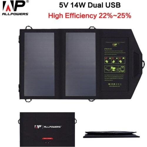 AllPOWERS 5V 14W SunPower Solar Panel High Efficiency Solar Cell Dual USB Portable Foldable Solar Panel Chargers