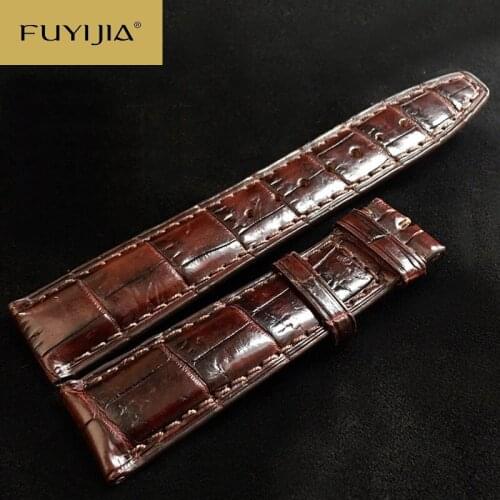 New FUYIJIA 20MM 22MM Brown Crocodile Watchbands Men Genuine Alligator Watch Band Custom PORTOFINO Strap Waterproof Retro Belt
