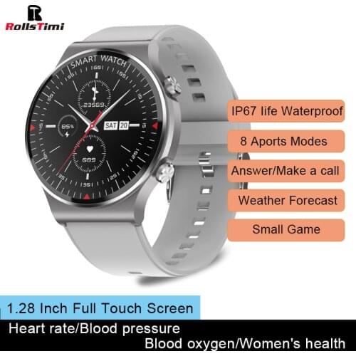 Rollstimi Men Lady Smart Wristband IP67 Waterproof Bluetooth call Blood Pressure Fitness Heart Rate Monitor Smart Watch For