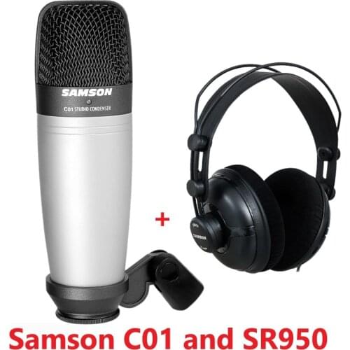 SAMSON SR950 with C01 condenser microphone Professional Studio Reference Monitor Headphones Dynamic Headset Closed type