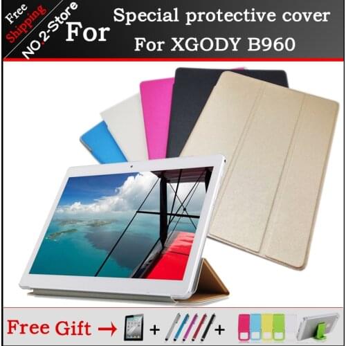 Ultra thin 3 fold Folio PU stand cover case For XGODY B960 Phone Call 10 inch Tablet ,Multi-color optional+gift