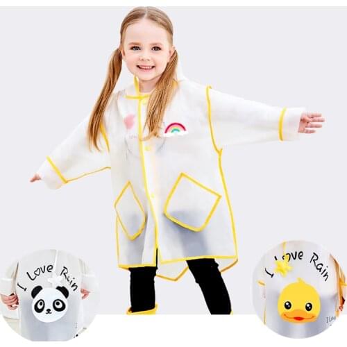 Waterproof Rain Coat Cartoon Panda Style Kids Raincoat Girl And Boy Rainwear EVA Transparent Fashion Raincoats With School Bags