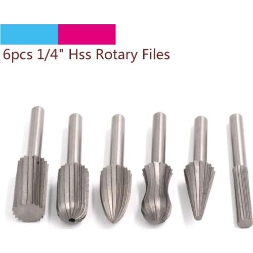 6pcs 1/4" Hss Woodworking Rotary Files Burr Drill Rotary Rasp Electric Grinder Accessories For Wood Engraving Grinding Drilling
