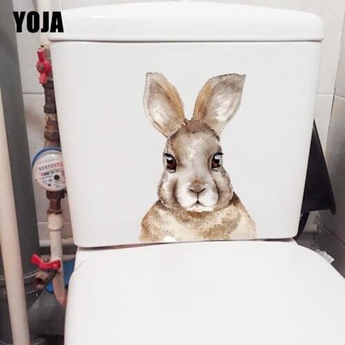 YOJA 16.4×23.4CM Color Ink Painting Rabbit Bathroom Toilet Decoration Cartoon Home Wall Stickers Mural T1-2680