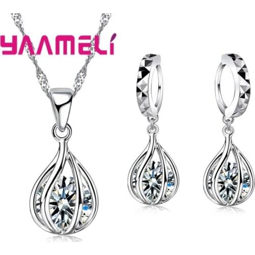 925 Sterling Silver Jewelry For Women Cute Round Drop Shape Jewelry Set Pendant Necklace Hoop Earring Big Promotion Sale