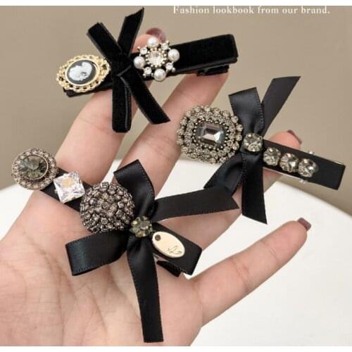 Bow hair clip Korean side hairpin black word clip Korean ins simple retro summer sweet girls hairclip jewelry