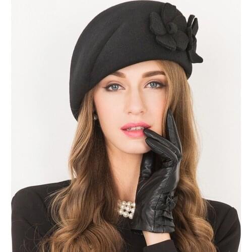 Women Winter Sweet Hat Female Elegant Leisure Fashionable Cap Lady Woolen Fedoras Cap Wool Gift Cap England B-7512