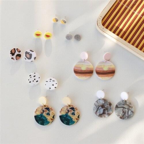 AOMU 2020 New Colorful Cute Acrylic Geometric Round Circle Watermelon Polka Dots Graffiti Studs Earrings for Women Party Jewelry