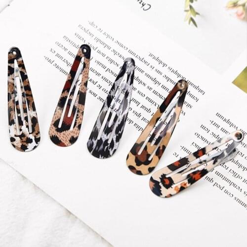 5Pcs/Set Women Ladies Boho Vintage Colored Leopard Printed Hair Clips Metal Alloy Water Drop Shape BB Hairpins Baking Paint Sna