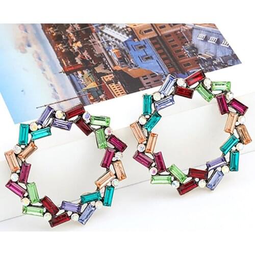 ZHINI New Hot Sale Colorful Crysyal Earrings for Women Simple DGeometric Circular Hollow Statement Earring Party Gift pendientes