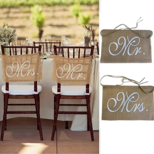 1pair Mr&Mrs Burlap Chair Banner Set Chair Sign Garland Rustic Wedding Party Decoration Groom Bride To Be Event Party Supplies