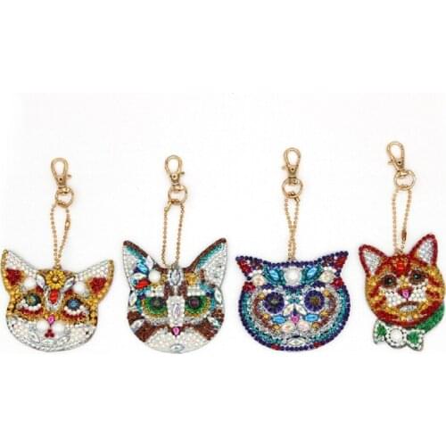 4Pcs DIY Keychain Diamond Painting Special Shaped Full Drill Cat Ornament Embroidery Cross Stitch Jewelry Pendant Keyring