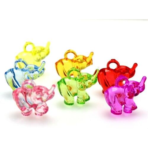50 Mixed Color Transparent Acrylic Cute Elephant Charm Pendants 18mm Kids Craft