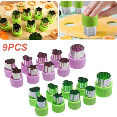 9PCS Vegetable Fruit Cutter Mold Flowers Cartoon Shape Cutting Mold Cookie Cutter Steel Biscuit Tools