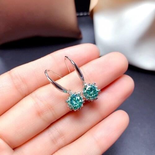 925 New Nice Stud Earrings Imitation Maldives Blue And Green Mozan Diamond 1 Carat Super Flash Earrings For Women Fine Jewelry