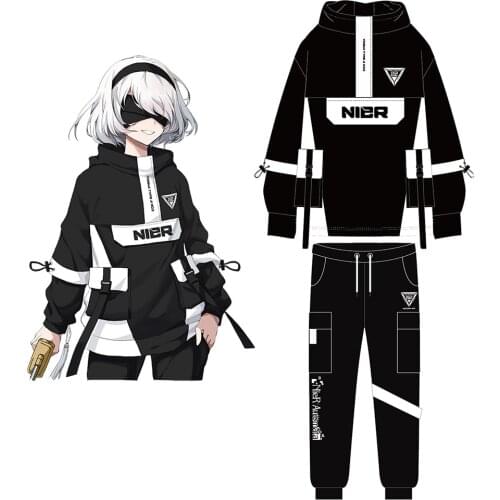 Anime NieR:Automata hoodies Two-piece suit YoRHa Type A No. 2 Fashion Loose Women Hoodie Student Harajuku Jacket Tops Pants Men