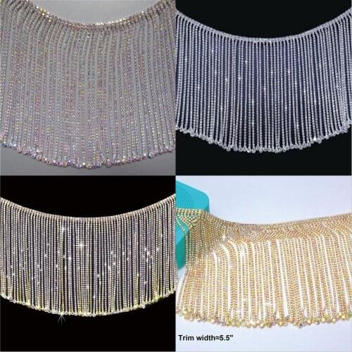 14Cm Rhinestone Chain Beautiful Long Tassel Silver Crystal Diamond Trim Sew On Wedding Dress Curtain Necklace Garment 50Cm/1Yard