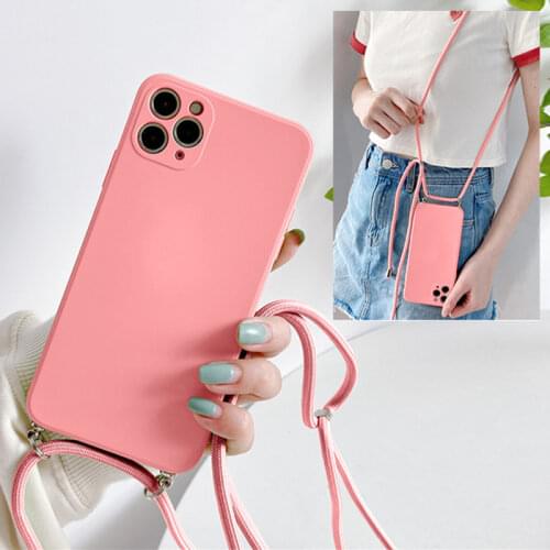 For iPhone 12 11 Pro Max Mini XS X XR 8 7 6S Plus SE2 Case Liquid Silica Gel Right Angle Frame Crossbody Lanyard Cover Shell