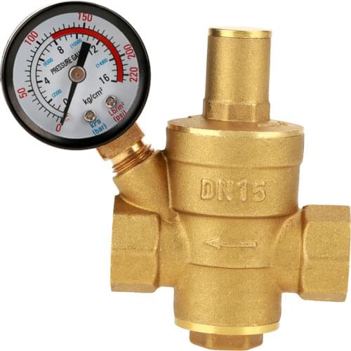 DN15 Brass Adjustable Water Pressure Regulator Reducer With Gauge Meter Brass Pressure Reducing Valve Adjustable Table