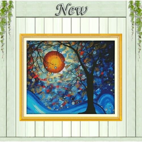 The tree of dreams Scenery night painting Pattern printed on canvas DMC 14CT 11CT DIY Cross Stitch Embroidery kit Needlework Set