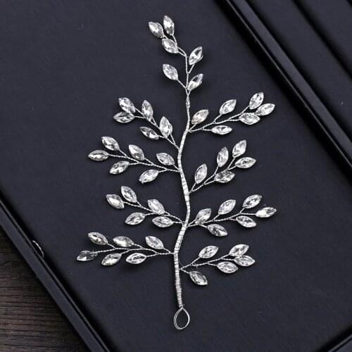 European&American Shiny Rhinestone Hand-Woven Hair Accessories Leaf-Shaped Bridal Headdress Luxury Romantic Wedding Jewelry
