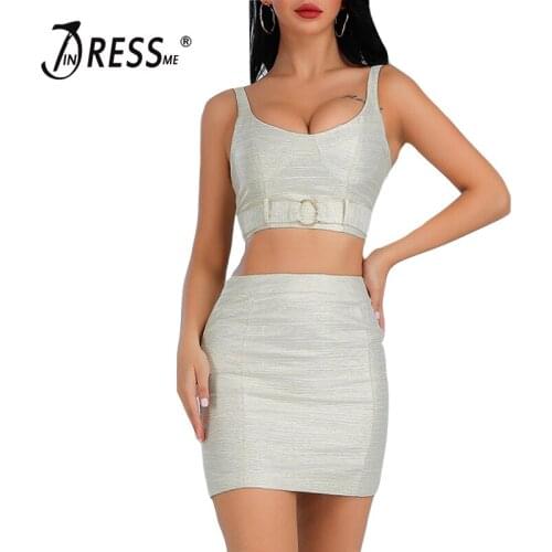 INDRESSME 2019 New Wonmen Sexy Fashion 2 Two Pieces Sets Strap Sleeveless Short Top Short Skirt Party Club Summer Belt Suits