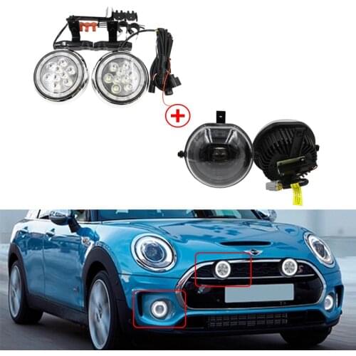 Combo Front Led DRL Halo Fog Light + Chrome Mini Rally Light For Mini Cooper F55 F56 F57 2014 2015 2016 Car-Styling