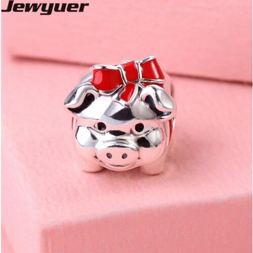 Piggy Bank with red Enamel charms 925 Sterling Silver jewelry fit charm Bracelets DIY for women Memnon fine jewelry BE326