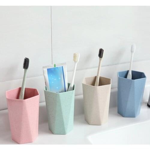 Bathroom Wheat Straw Rhombus Cup Mouthwash Cup Coffee Tea Water Mug Home Travel Solid Color Toothbrush Holder Cup Drinkware Tool