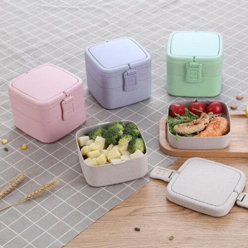 Square Lunch Box Eco-friendly Wheat Straw Material Portable Bento Box Microwaveble Food Storage Container For Children