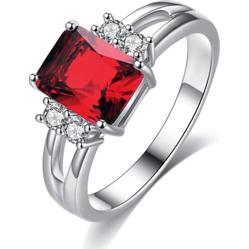 Square CZ Zirconia Finger Rings For Women Top Silver Color Rhinestone Wedding Band Ring Couple Bague Anillos Full Size Wholesale