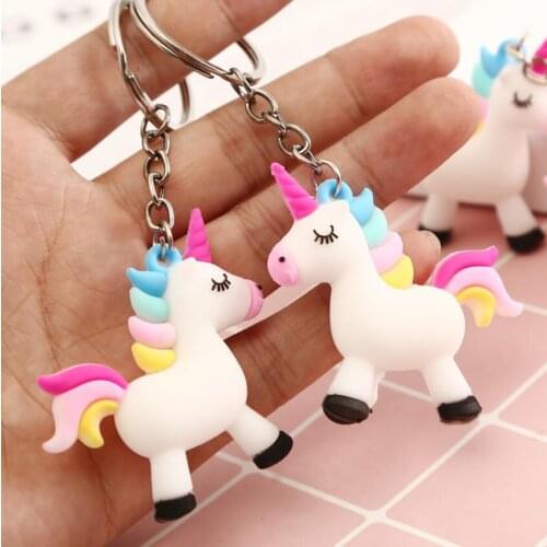 2020 Brand Hot Cute Silicone big Unicorn Keychain MultiColors Horse Key Rings Holder Alloy Key Chain For Women Girls best Gift
