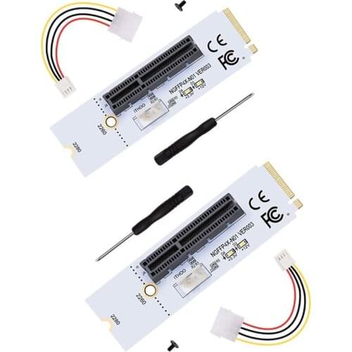 M.2 Key M NGFF to PCI-E 4X Adapter Card, 4 PIN Power Cable (2 Pack)