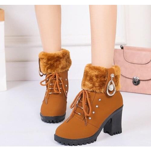 Marlisasa Women Classic Round Toe Brown Thick Fur Autumn Lace Up Boots Female Casual Black Suede Boots Botas De Mujer H6396