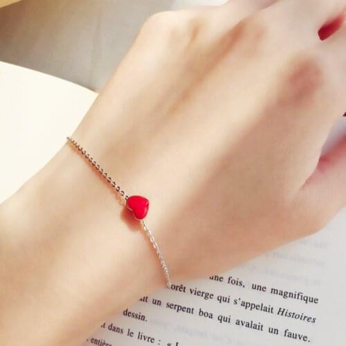 Minimalist 925 Silver Fashion Red Love Heart Bracelet for Women Wedding Fine Jewelry Brand Women Bracelet Silver Chain