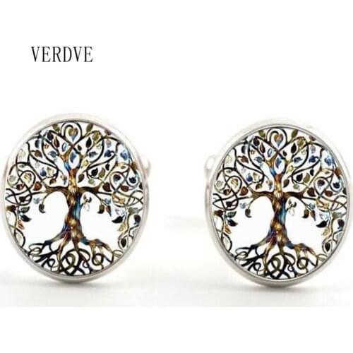 Fashionable life tree crystal glass clothing Cufflinks DIY retro men 's shirts buttons cufflinks wholesale