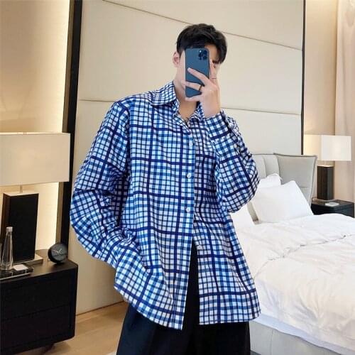 Mens Fashion Long Sleeve Loose Plaid Shirt Youth Casual Party Shirts Tops X5