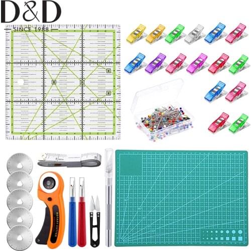Rotary Cutter Kit Clothing Leather Sewing Tools Hand Cutting Knife Patchwork Ruler Cutting Mat Sewing Clips for Quilting Craft