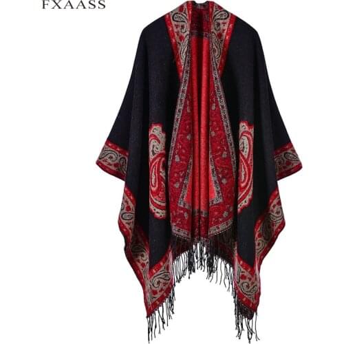 FXAASS New Autumn Winter Shawl Fashion Poncho Women Cashmere Scarf Lady Luxury Blanket Warm Pashmina Tibetan National Style Cape