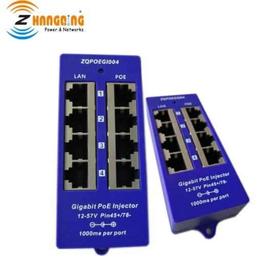 48V or 24V Gigabit Passive PoE Injector 4 Port 1000Mbps PoE Patch Panel For Security IP Camera WiFi Access Point, UBNT