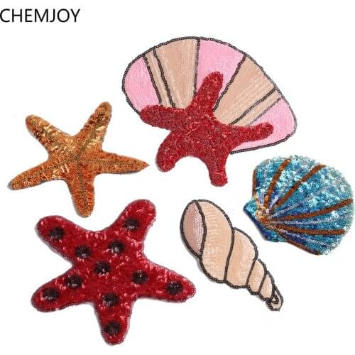 Star Shells Sequined Patch for Girls Kids Clothes Jackets Iron on Transfer Appliques DIY Craft Clothing Repair Hippie